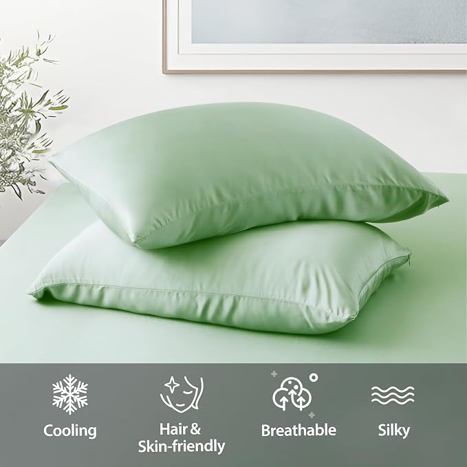 2 Pack Cooling Pillow Cases, Viscose Derived from Bamboo Pillow Protectors - Image 3