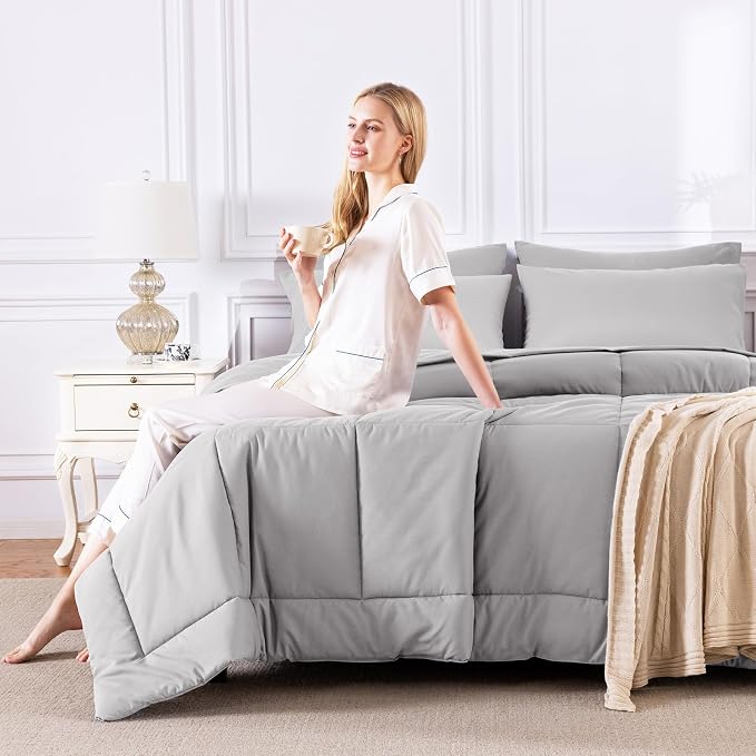 CozyLux Oversized King Comforter Sets French Grey, 7 Pieces Bed in a Bag - Image 7