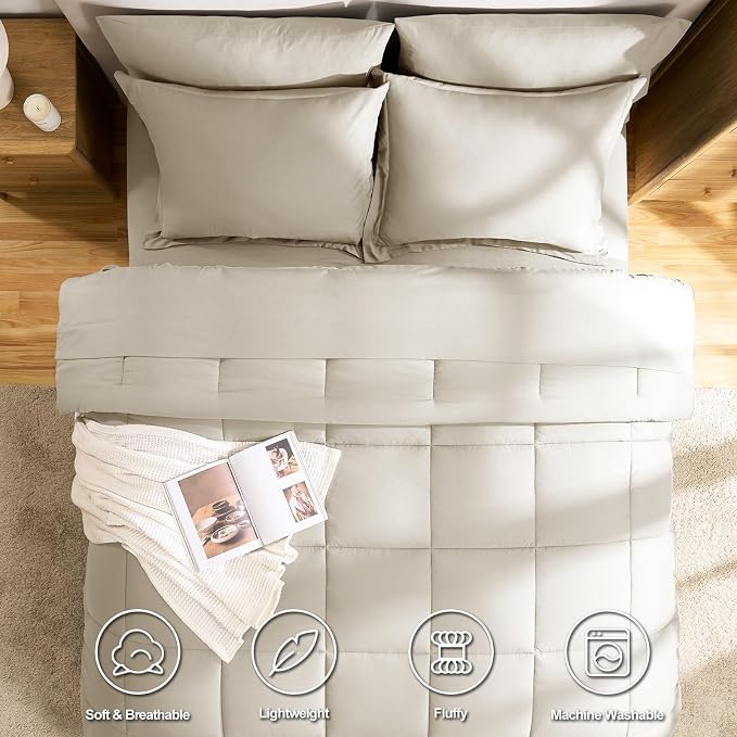 CozyLux King Size Comforter Set Oatmeal - Image 2