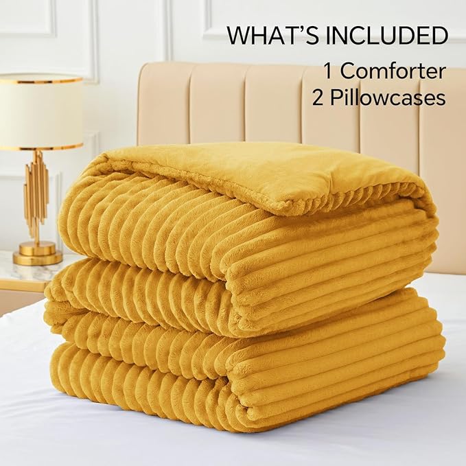 BEDELITE Fleece Full Comforter Set -Super Soft & Warm Fluffy Mustard Yellow - Image 6
