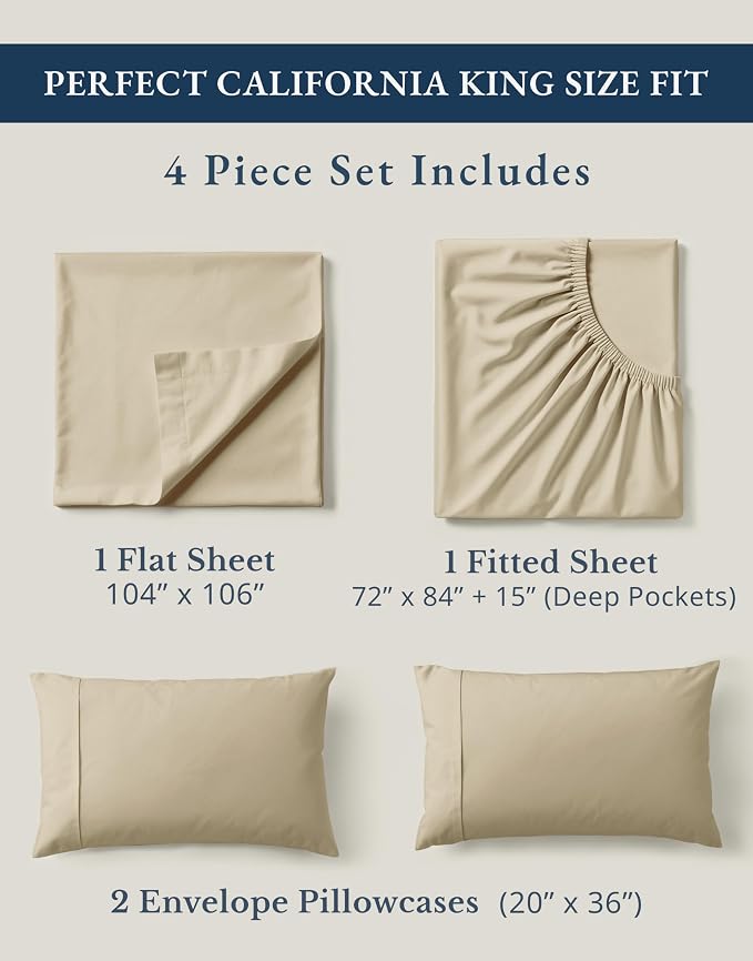 LANE LINEN 100% Organic Cotton Fully Elasticized California King Sheet Set - Image 4