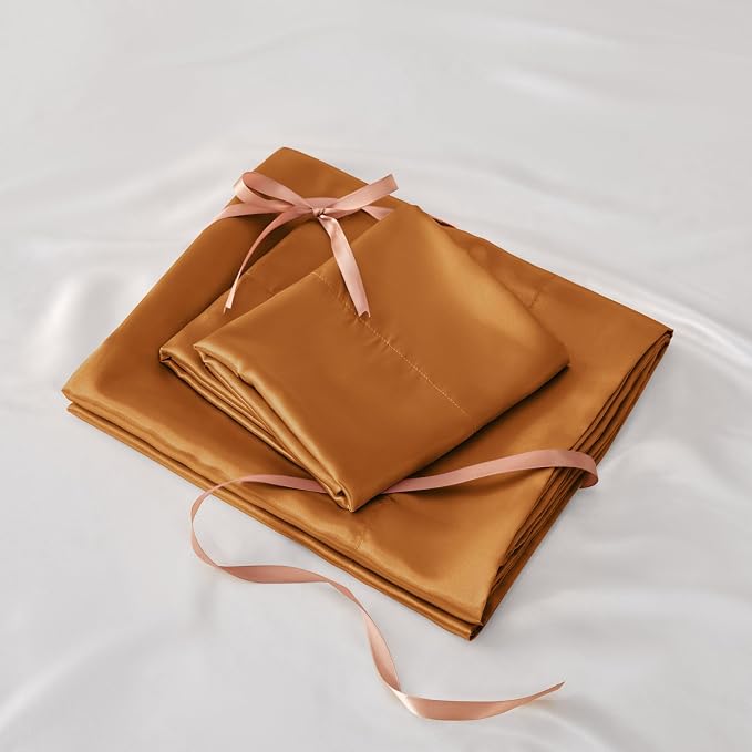 BEDELITE Satin Sheets Queen Size Bed Set, Luxury Soft Burnt Orange Silky Sheets - Image 7
