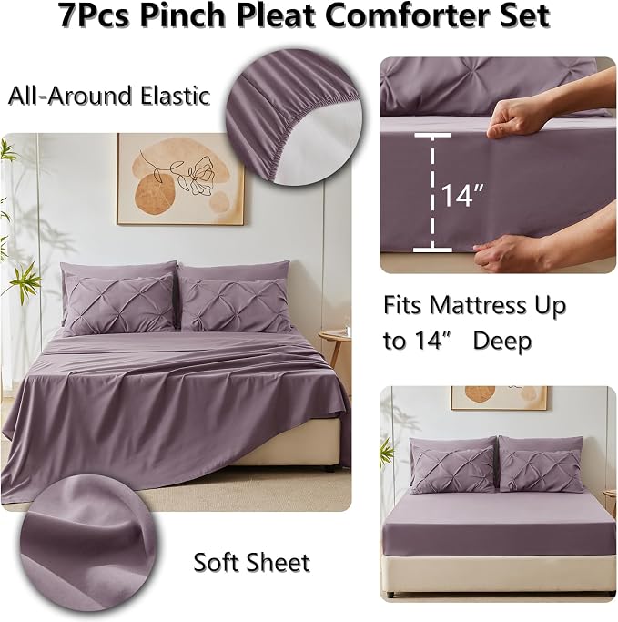 CozyLux King Size Comforter Set Grayish Purple, 7 Pieces Bed in A Bag Purple - Image 5