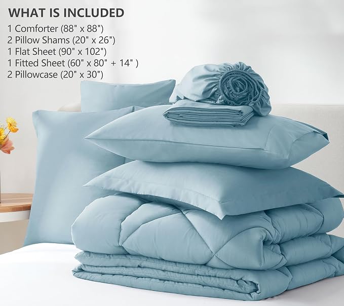 CozyLux Queen Comforter Set Light Blue - Image 6