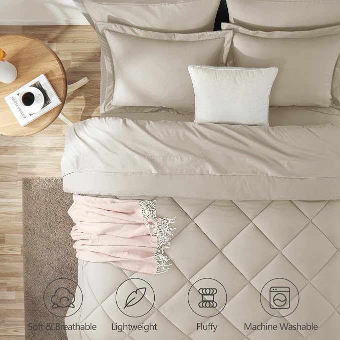 CozyLux Full Size Comforter Sets Oatmeal - Image 2