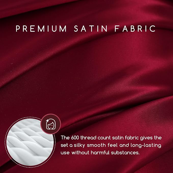 MR&HM Satin Bed Sheets, Full Size Sheets Set - Image 2