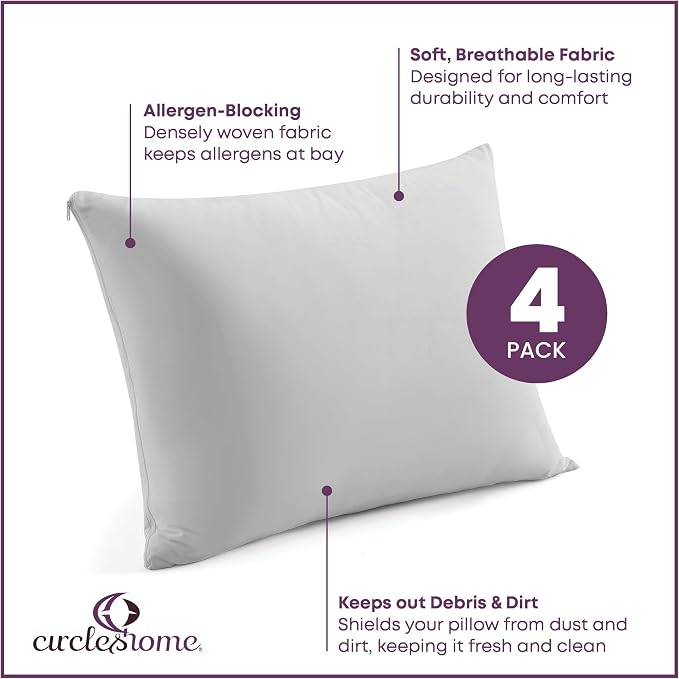 CirclesHome Pillow Protectors 4 Pack Queen Zippered - Image 2