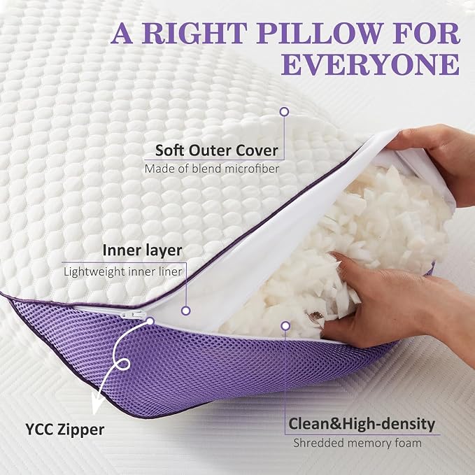HOMELAB Adjustable Shredded Memory Foam Pillows Queen Size, Cooling Bed Pillows - Image 5
