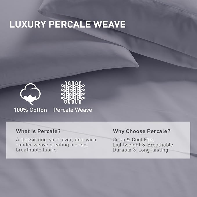 Queen Size Flat Sheet 2 Pack, 100% Cotton Percale Flat Bed Sheet, Breathable - Image 2