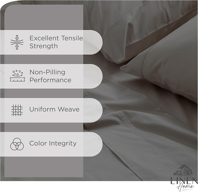 Linen Home 100% Cotton Percale Sheets Full Size, Deep Pocket, 4 Pieces Set - Image 2