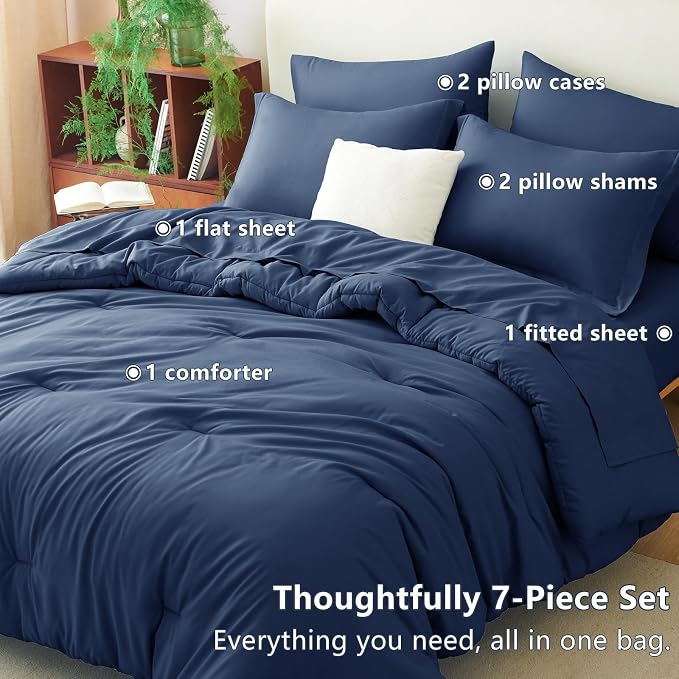 CozyLux Queen Comforter Set Navy Blue, 7 Pieces Bed in a Bag Queen Comforter Set - Image 6