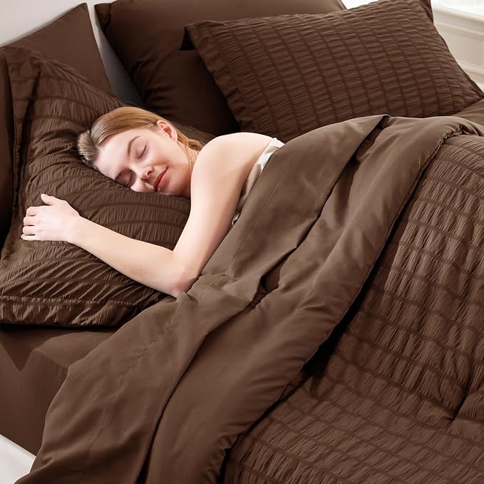 CozyLux King Size Comforter Set Brown Seersucker 7 Pieces Bed in a Bag King - Image 5
