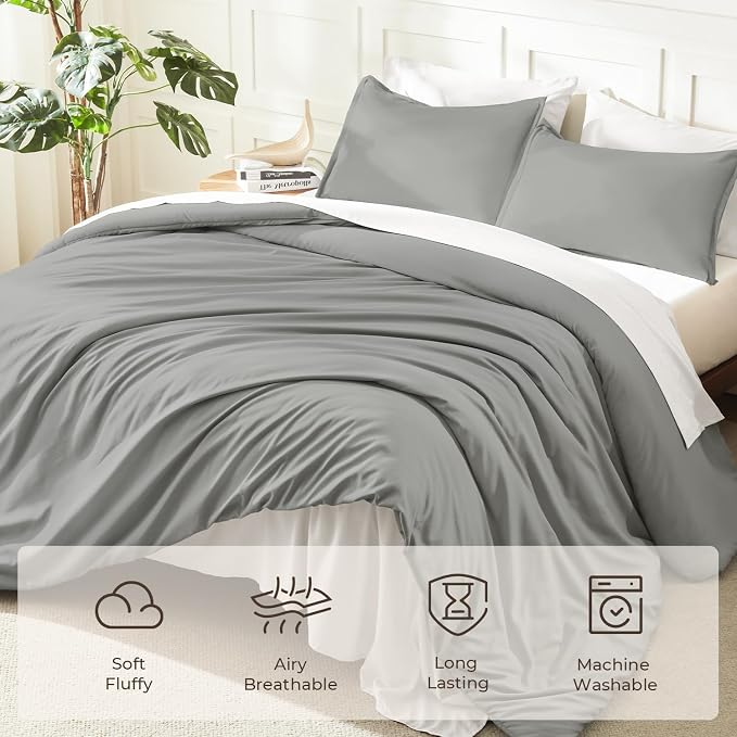 Litanika Comforters Medium Gray Oversized King Size, 3 Pieces Lightweight Solid - Image 3