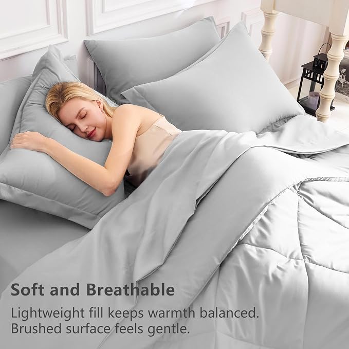 CozyLux King Size Comforter Set Light Grey - Image 3