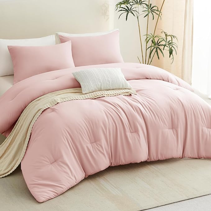 CozyLux Oversized King Comforter Set Blush Pink, 3 Pieces 120x98 Solid - Image 8
