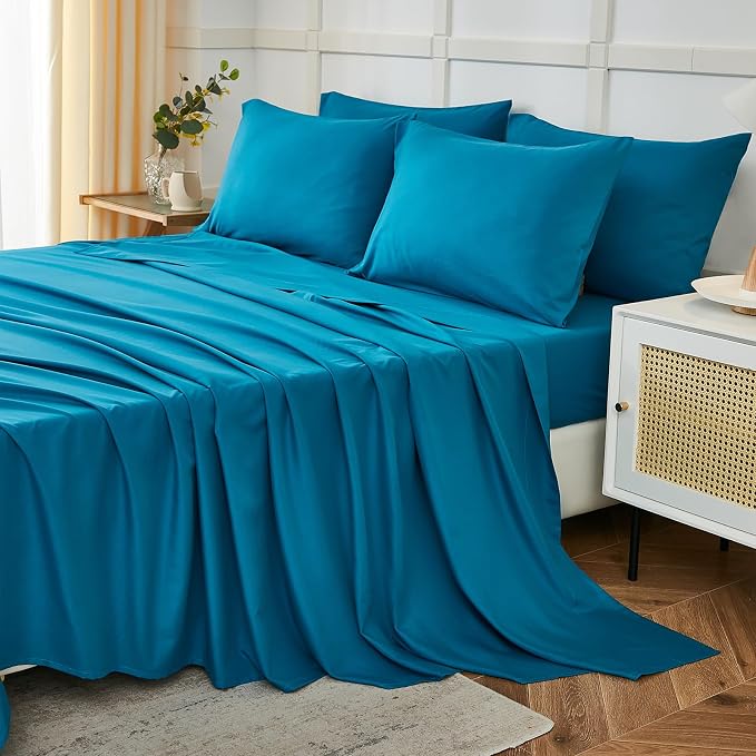 ILAVANDE Teal King Size Sheets Set 6 Piece, Hotel Luxury Super Soft 1800 Series by ILAVANDEforYourBedHome
