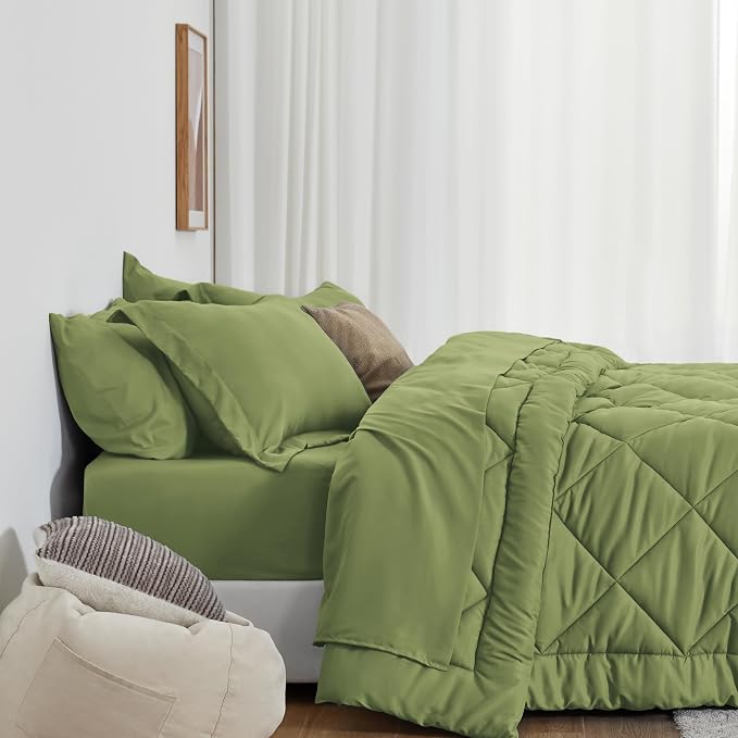 Love's cabin Full Comforter Set Olive Green, 7 Pieces Full Bed in a Bag - Image 2