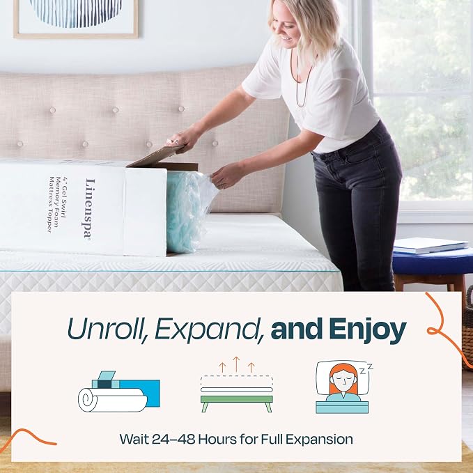 Linenspa 2 Inch Swirl Gel Memory Foam Mattress Topper, Full Size – Cooling Gel - Image 7