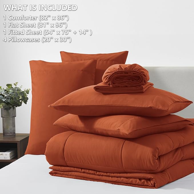 CozyLux Full Size Comforter Sets Terracotta, 7 Pieces Bed in a Bag, Burnt - Image 6