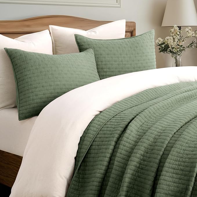 EVERGRACE Cross Stitch Pre-Washed Cotton Quilt Bedding Set Queen Size, - Image 2