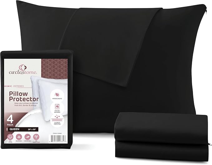 CirclesHome Pillow Protectors 4 Pack Queen Zippered by CirclesHome