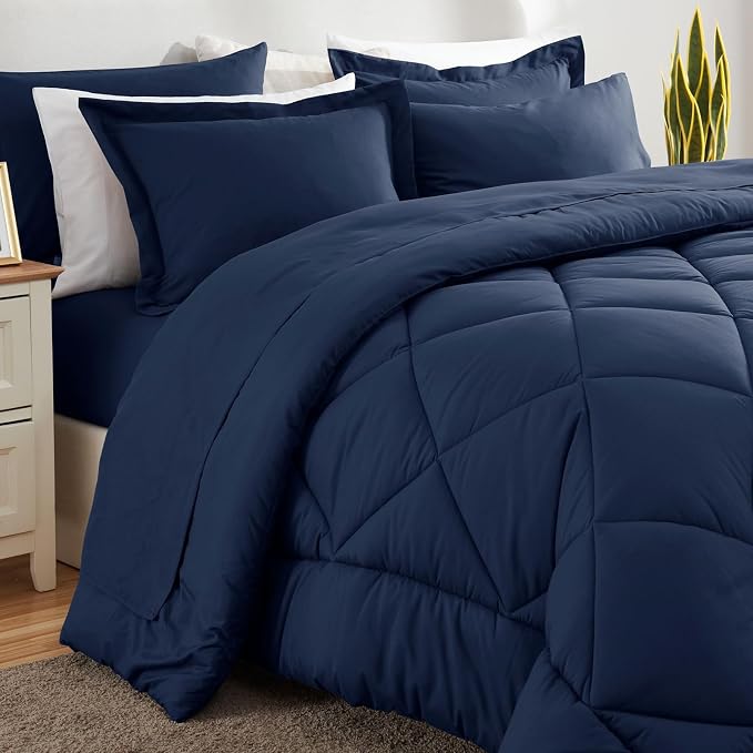 CozyLux Oversized King Comforter Set Navy Blue, 7 Pieces Bed in a Bag Comforter - Image 8