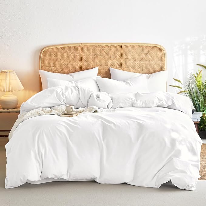 Wake In Cloud - Cotton Duvet Cover Set, Queen Size, 100% Washed Cotton by WakeInCloud