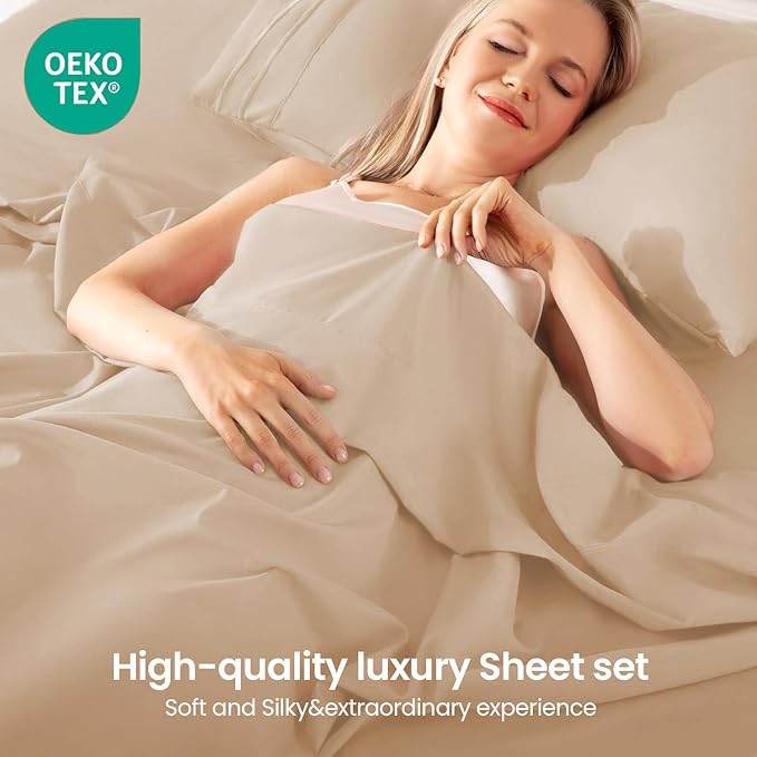 ROSE&RISY Khaki Queen Sheet Set, 4 Pieces Soft Bedding Queen Sheet Set - Image 3