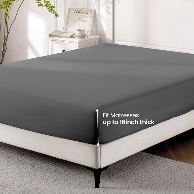 ROSE&RISY Dark Grey Full Fitted Sheet, Soft and Breathable - Image 7