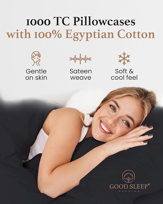 1000 TC Black Standard Pillowcases Set of 2 100% Egyptian Cotton Pillow Cases - Image 4