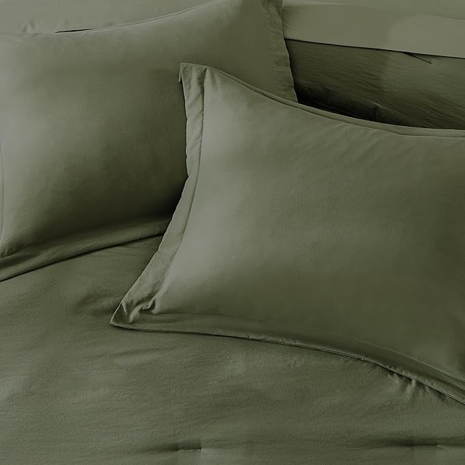 WRENSONGE Super King Comforter Set- 7 Pieces Soft Olive Green Bed in a Bag - Image 7