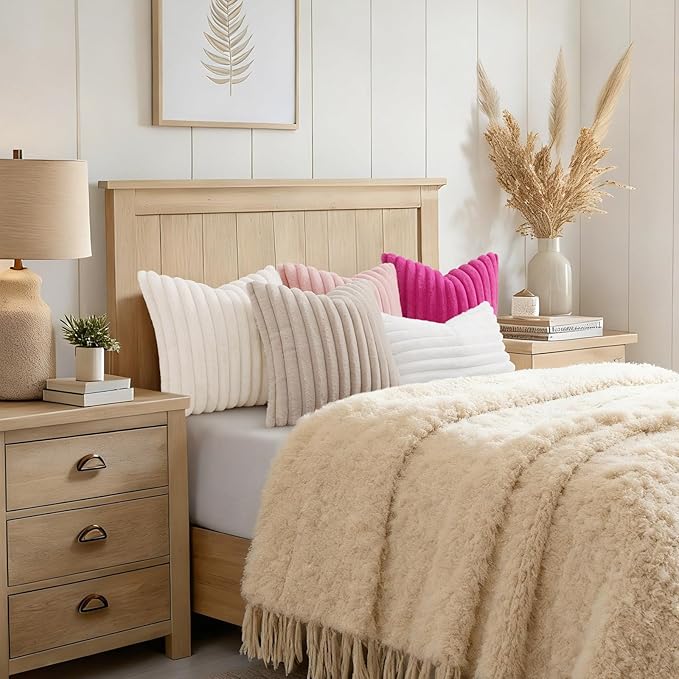 decorUhome Summer Cozy Faux Fur Throw Pillow Covers 24x24 Set of 2 Decorative - Image 6