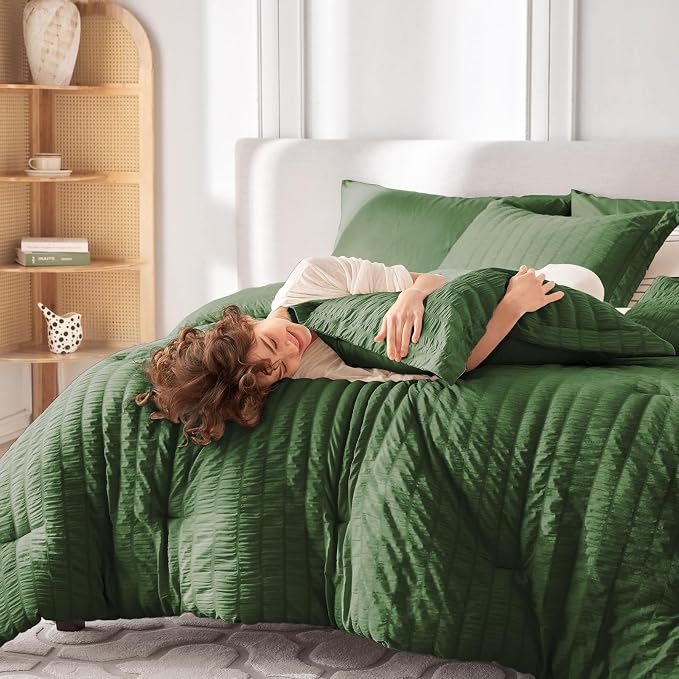 MUXHOMO 5 Pieces Twin Comforter Set, Seersucker Bed in a Bag Twin Size - Image 7