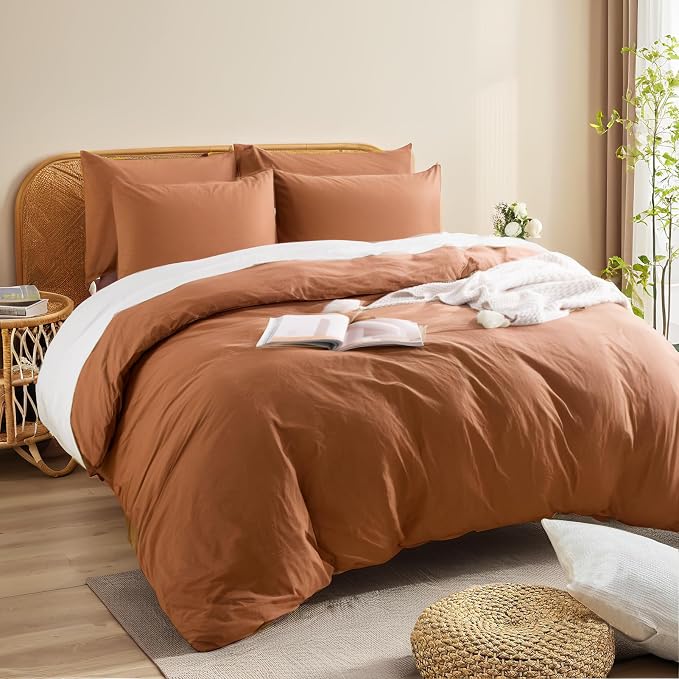 NEXHOME PRO Duvet Cover Set 100% Washed Cotton Full Size Linen Feel Textured - Image 4