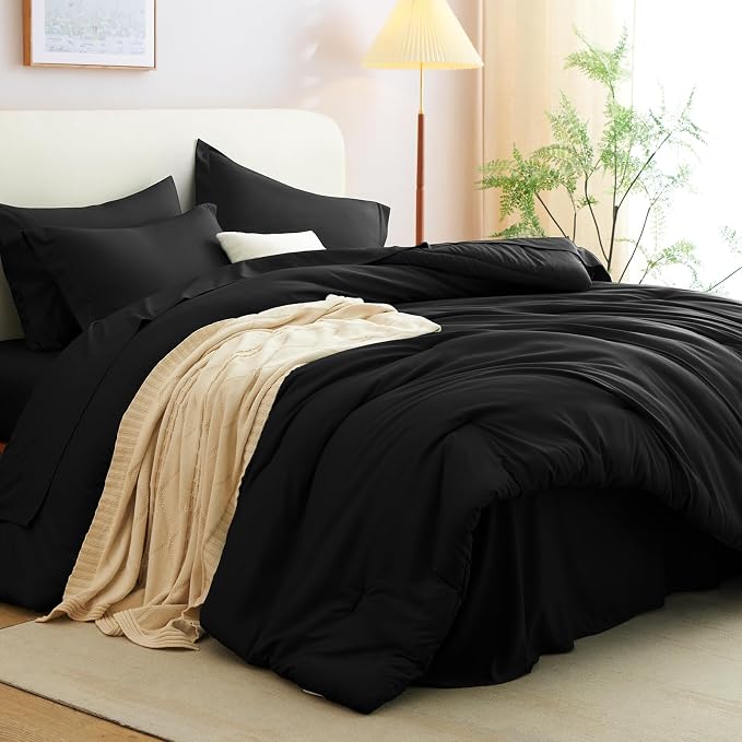 CozyLux California King Comforter Set Black, 7 Pieces Cal King Bed in a Bag Bed - Image 7