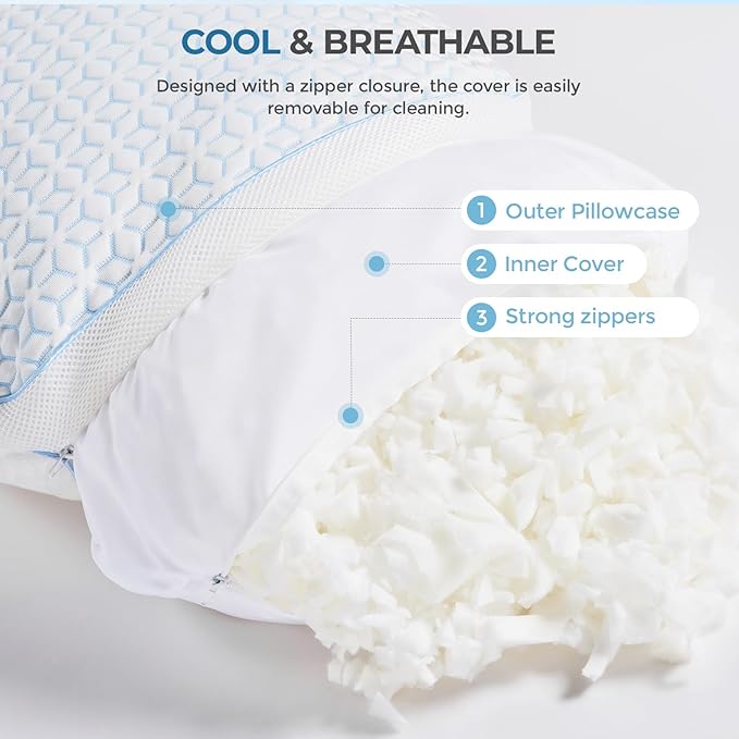 Sweetnight Cooling Pillows King Size Set of 2, Shredded Memory Foam Pillows 2 - Image 6