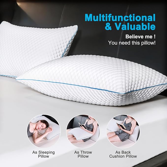 VVZ Cooling Bed Pillows Queen Size Set of 2, Shredded Memory Foam Pillows - Image 7