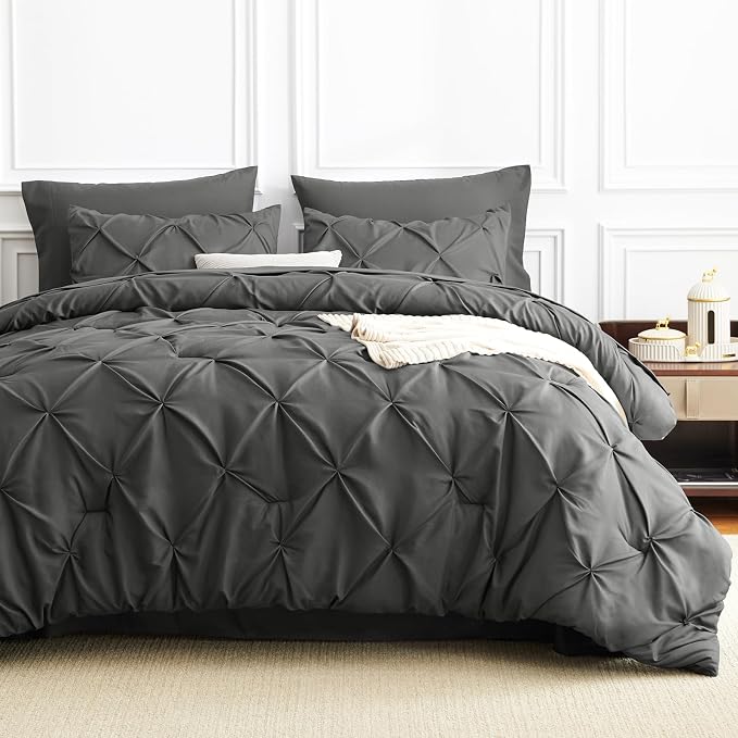 CozyLux Full Size Comforter Sets Dark Grey, 7 Pieces Bed in A Bag Dark Gray - Image 9