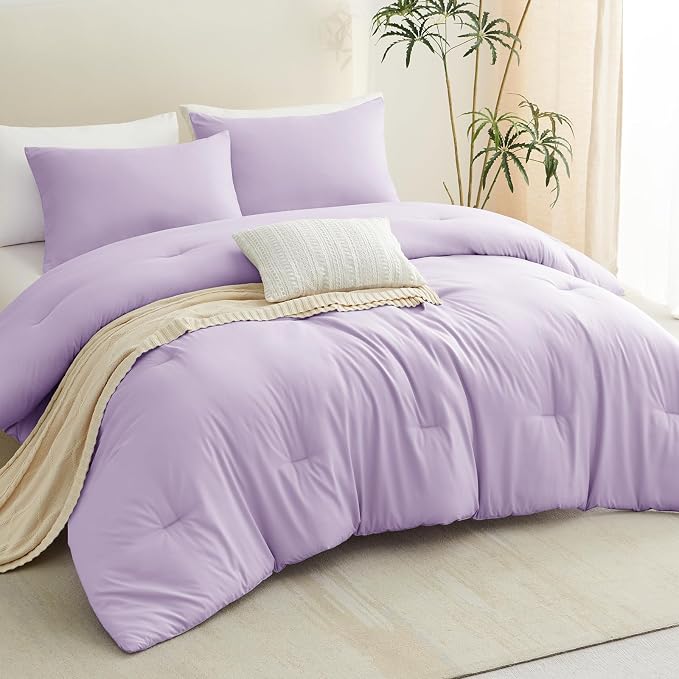 CozyLux Lavender Full Size Comforter Set, 3 Pieces Light Purple Solid - Image 7