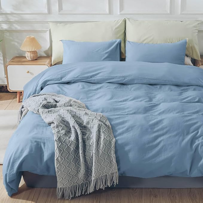 NEXHOME PRO Duvet Cover Set Kids Twin Size Linen Look Textured Organic Natural - Image 7