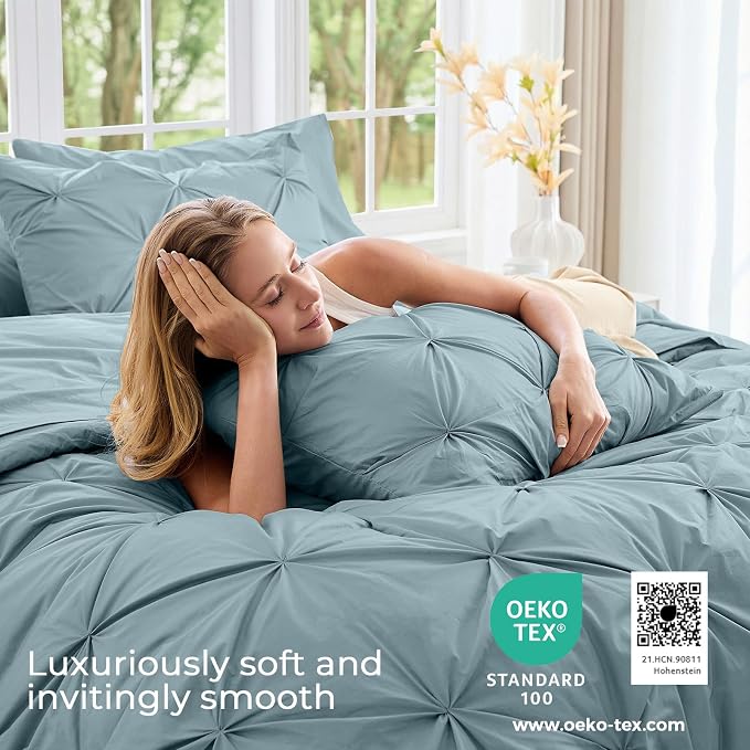Sasttie Twin Comforter Set, 5-Piece Bed in a Bag, Pintuck Bedding Sets - Image 3