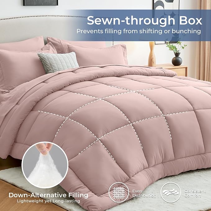 Sasttie Full Size Comforter Sets, 7 Pieces Bed in a Bag Full, Complete Bedding - Image 3