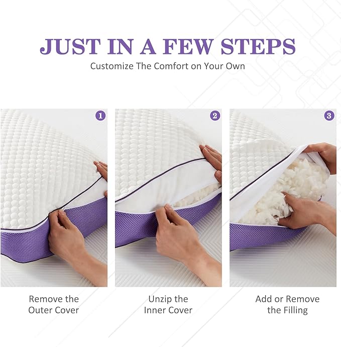 HOMELAB Adjustable Shredded Memory Foam Pillows Queen Size, Cooling Bed Pillows - Image 4