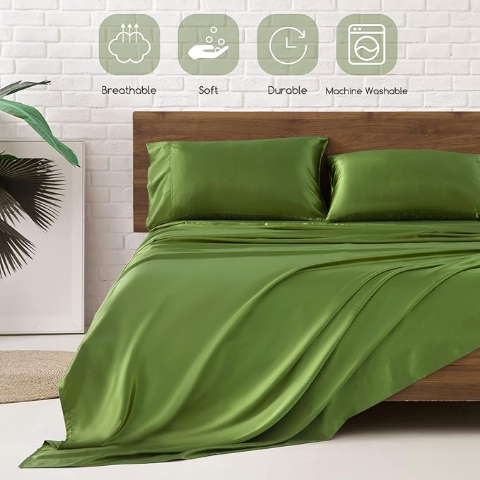 MR&HM Satin Bed Sheets, Full Size Sheets Set - Image 5