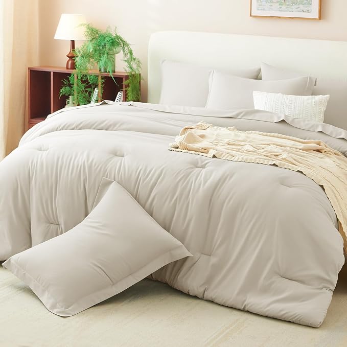 CozyLux Queen Comforter Set Beige, 7 Pieces Bed in a Bag Queen Comforter Set - Image 9