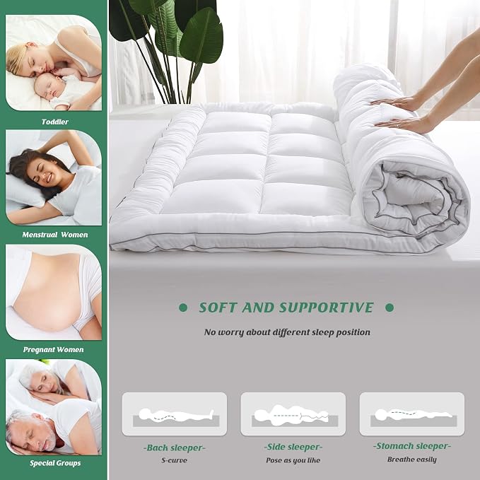 GRT Pillowtop Mattress Topper Queen Size, Rayon from Bamboo Mattress Cover - Image 6