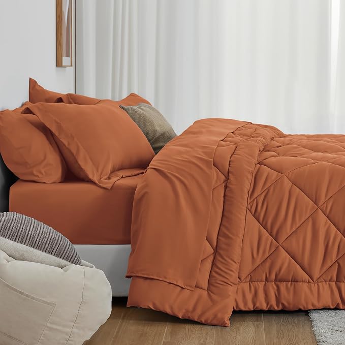 Love's cabin Queen Comforter Set Terracotta, 7 Pieces Queen Bed in a Bag - Image 3