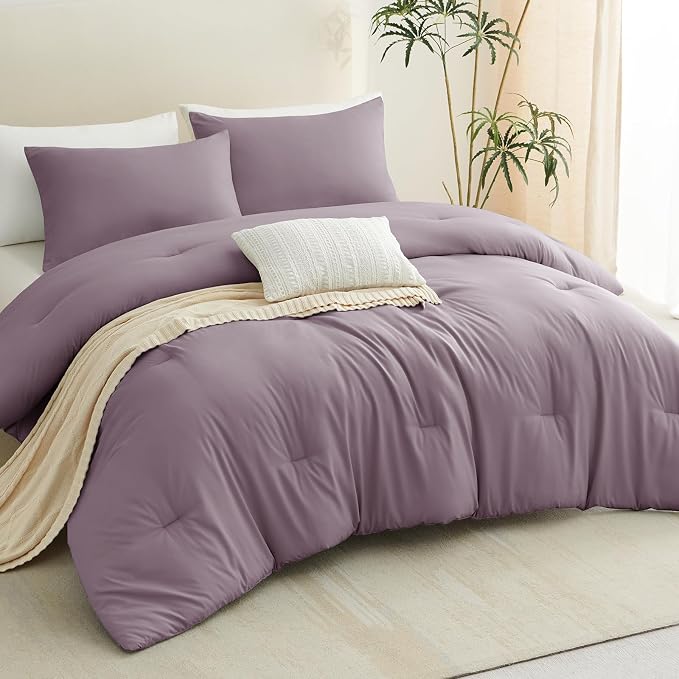 CozyLux King Size Comforter Set Dusty Purple, 3 Pieces Solid Comforters King - Image 8