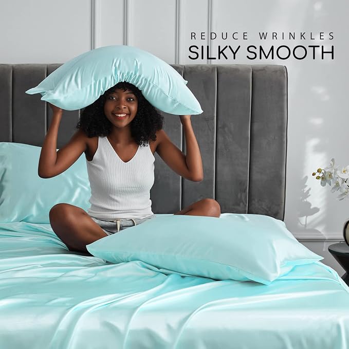 MR&HM Satin Bed Sheets, Queen Size Sheets Set - Image 3
