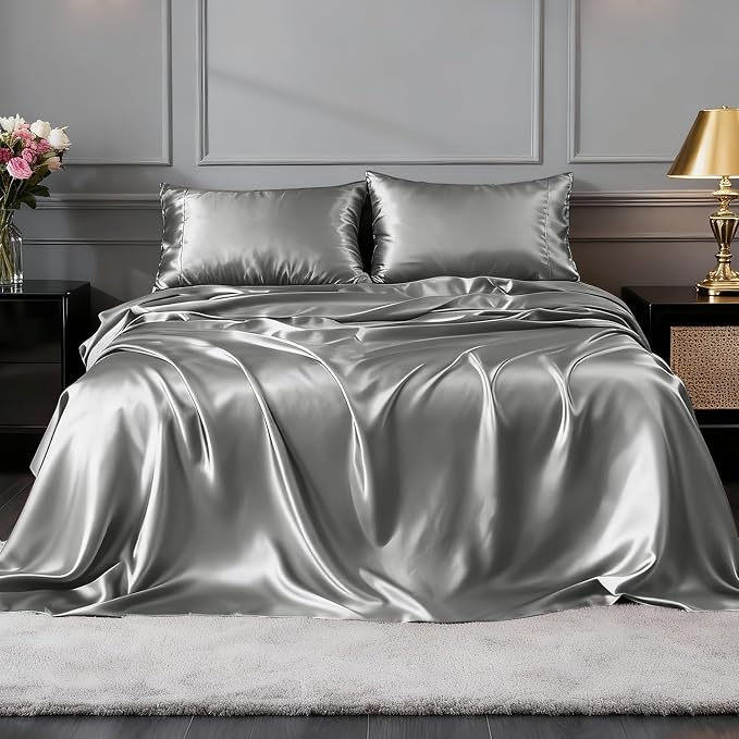 FreshCulture Satin Sheets Queen Size Bed Set- 4 Piece Luxury Soft Silky Queen - Image 2